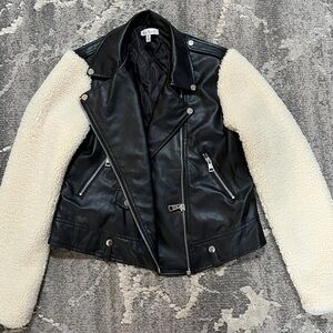 NWOT Love Tree Faux Leather Sherpa Sleeve Jacket